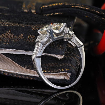 Antique Art Deco Platinum Old Euro Diamond Bullet Cut Engagement Ring - GIA