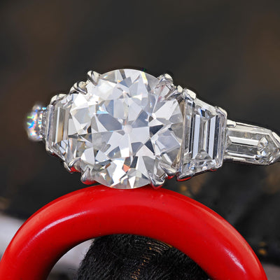 Antique Art Deco Platinum Old Euro Diamond Bullet Cut Engagement Ring - GIA