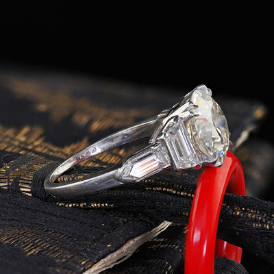 Antique Art Deco Platinum Old Euro Diamond Bullet Cut Engagement Ring - GIA