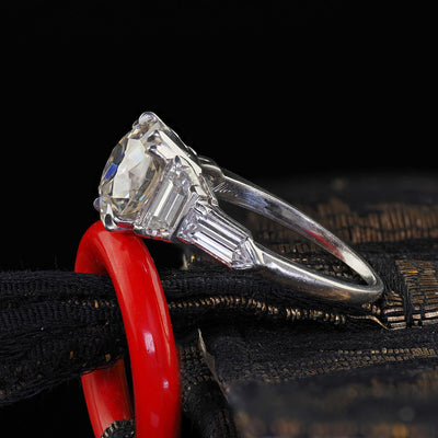 Antique Art Deco Platinum Old Euro Diamond Bullet Cut Engagement Ring - GIA