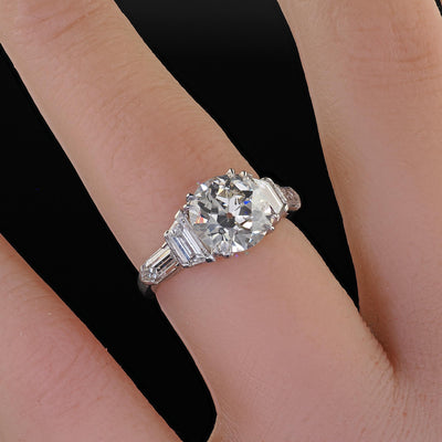 Antique Art Deco Platinum Old Euro Diamond Bullet Cut Engagement Ring - GIA