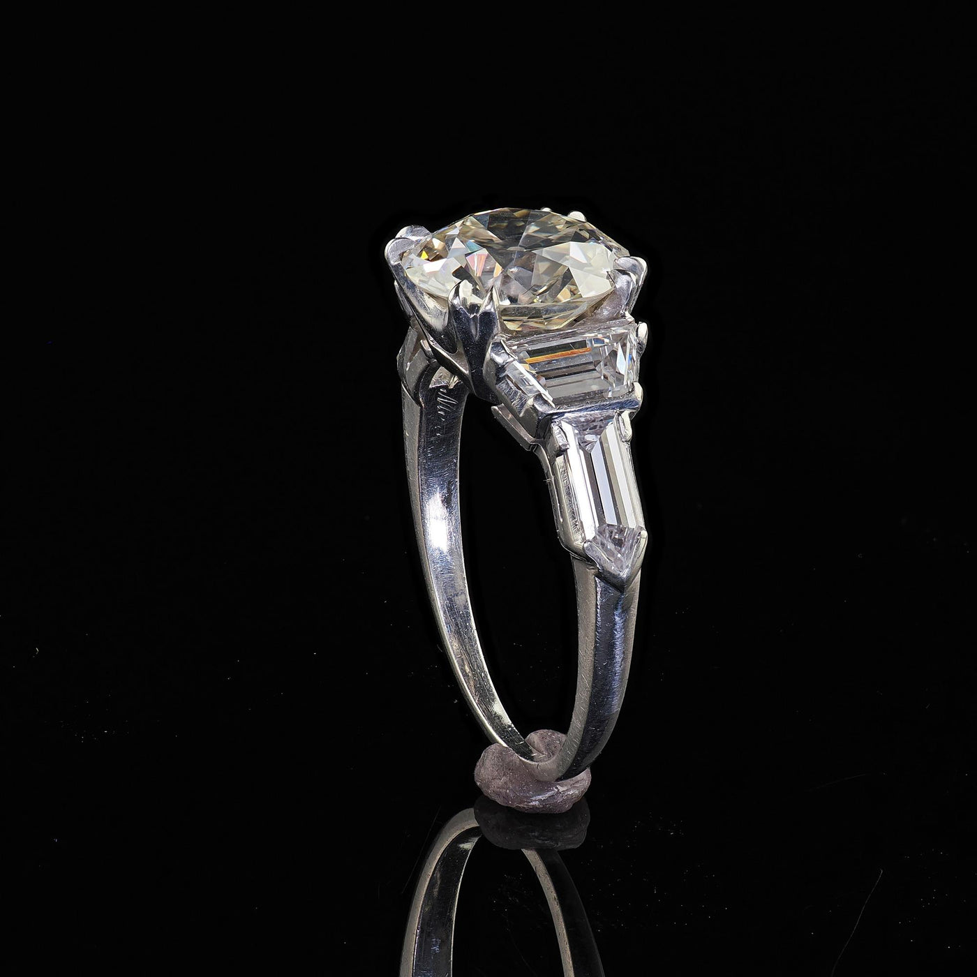 Antique Art Deco Platinum Old Euro Diamond Bullet Cut Engagement Ring - GIA