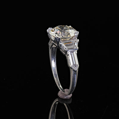 Antique Art Deco Platinum Old Euro Diamond Bullet Cut Engagement Ring - GIA