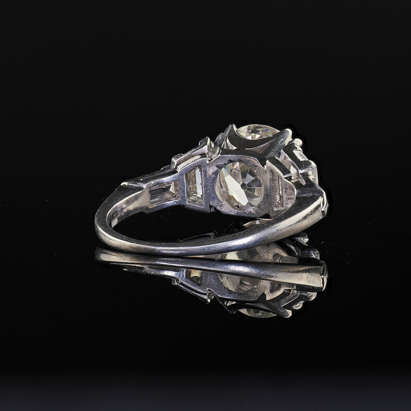 Antique Art Deco Platinum Old Euro Diamond Bullet Cut Engagement Ring - GIA