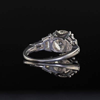 Antique Art Deco Platinum Old Euro Diamond Bullet Cut Engagement Ring - GIA