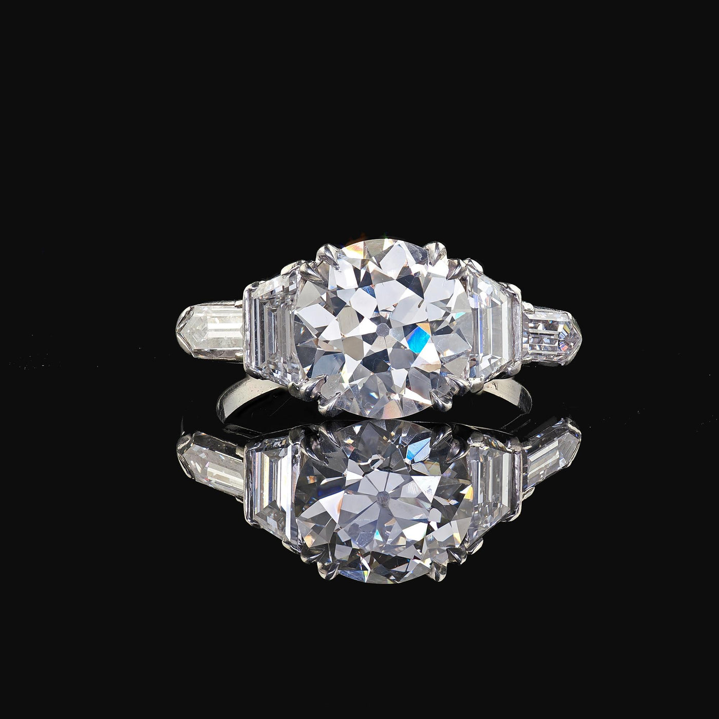 Antique Art Deco Platinum Old Euro Diamond Bullet Cut Engagement Ring - GIA