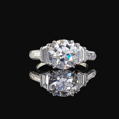 Antique Art Deco Platinum Old Euro Diamond Bullet Cut Engagement Ring - GIA