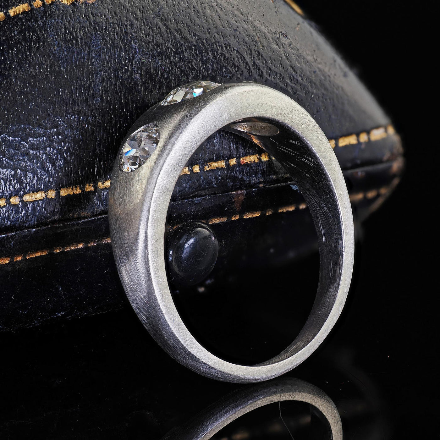 Antique Platinum Old European Cut Diamond Three Stone Flush Set Ring