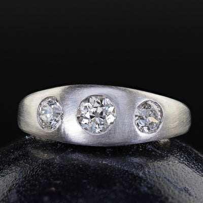 Antique Platinum Old European Cut Diamond Three Stone Flush Set Ring