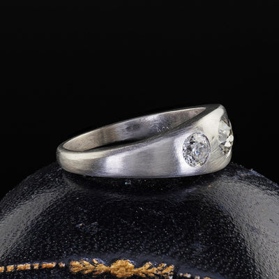Antique Platinum Old European Cut Diamond Three Stone Flush Set Ring