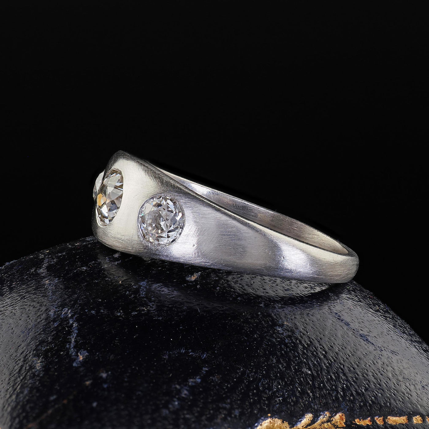 Antique Platinum Old European Cut Diamond Three Stone Flush Set Ring