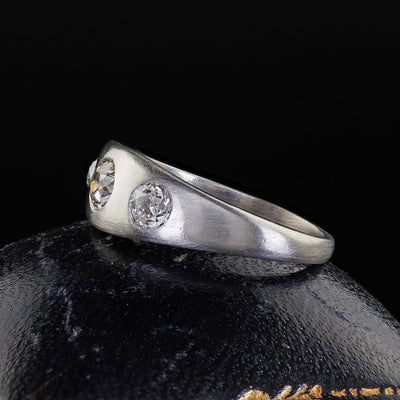 Antique Platinum Old European Cut Diamond Three Stone Flush Set Ring