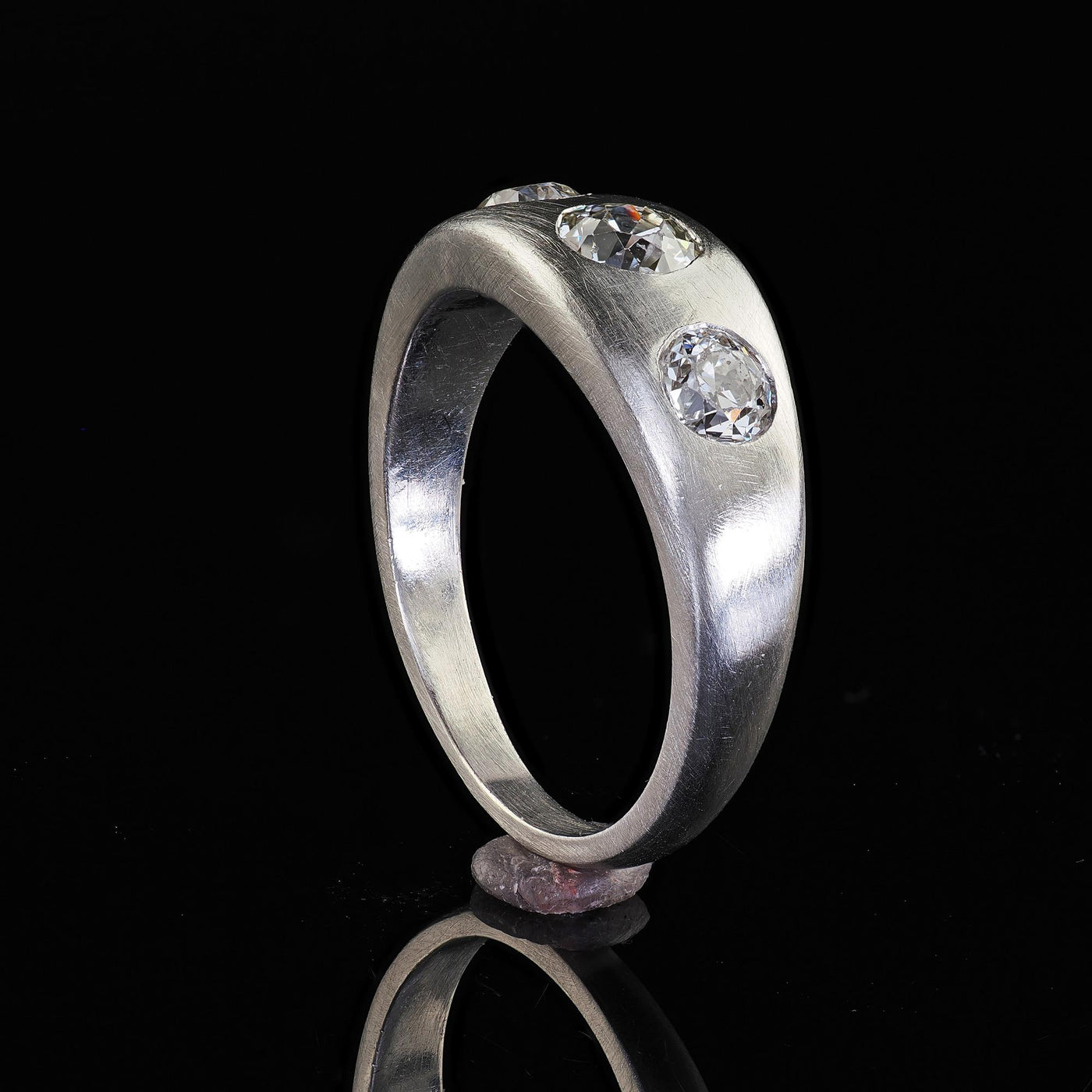 Antique Platinum Old European Cut Diamond Three Stone Flush Set Ring