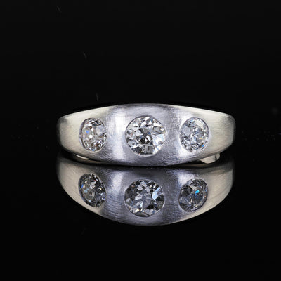 Antique Platinum Old European Cut Diamond Three Stone Flush Set Ring