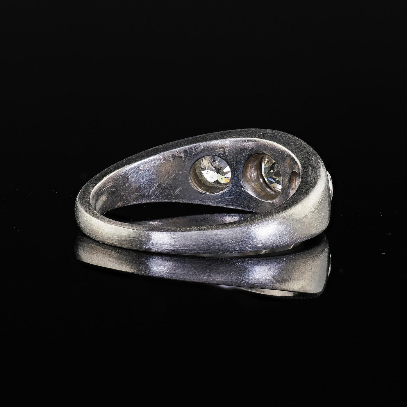 Antique Platinum Old European Cut Diamond Three Stone Flush Set Ring