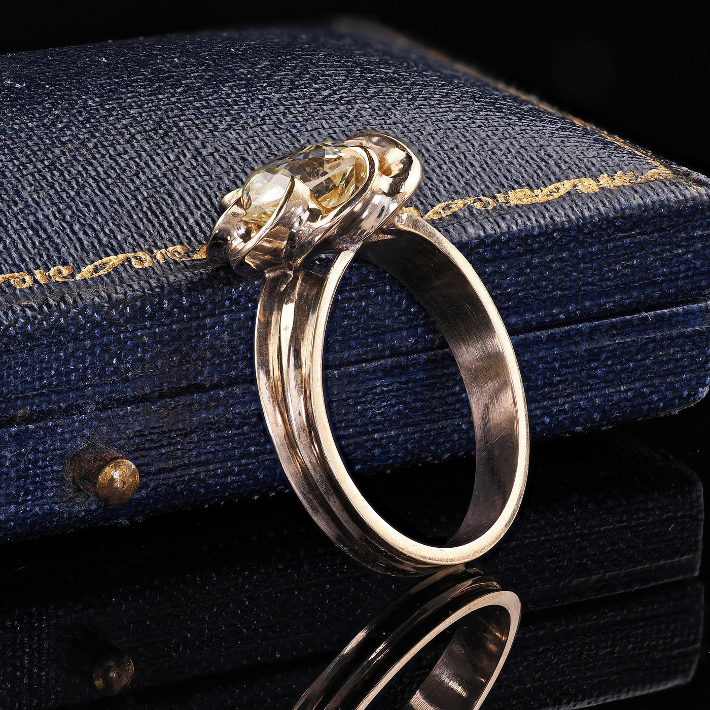 Vintage Estate 14K Yellow Gold Old Euro Cut Diamond Floral Engagement Ring - GIA