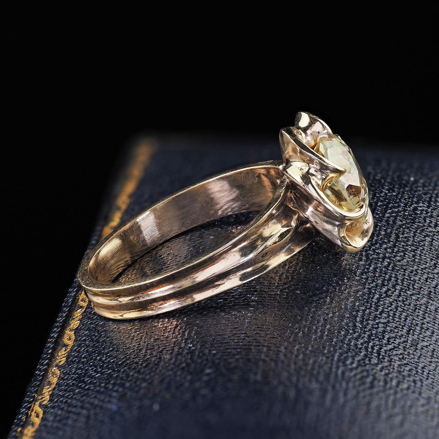 Vintage Estate 14K Yellow Gold Old Euro Cut Diamond Floral Engagement Ring - GIA