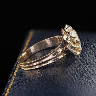 Vintage Estate 14K Yellow Gold Old Euro Cut Diamond Floral Engagement Ring - GIA