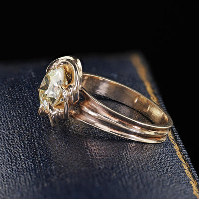 Vintage Estate 14K Yellow Gold Old Euro Cut Diamond Floral Engagement Ring - GIA