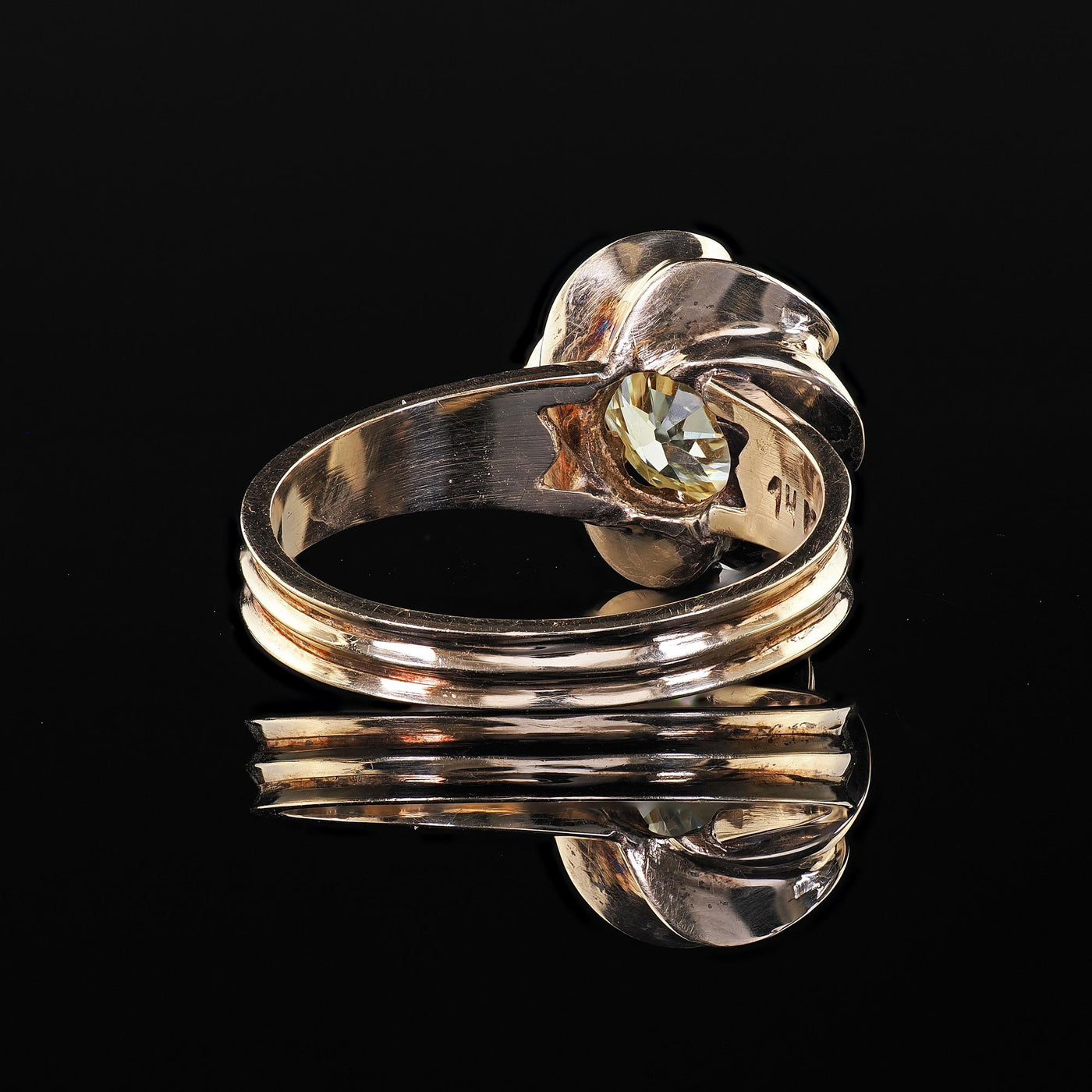 Vintage Estate 14K Yellow Gold Old Euro Cut Diamond Floral Engagement Ring - GIA