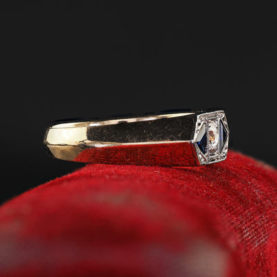 Vintage Estate 14K Yellow Gold Old Mine Diamond and Sapphire Three Stone Ring