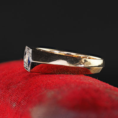 Vintage Estate 14K Yellow Gold Old Mine Diamond and Sapphire Three Stone Ring