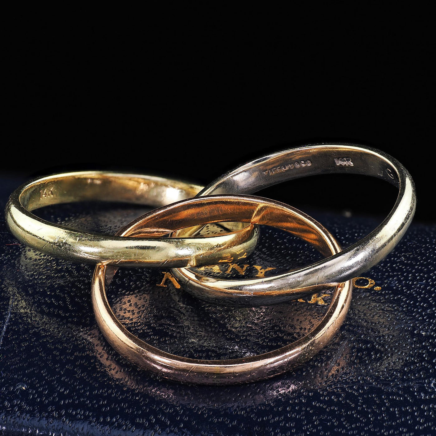 Vintage Estate Tiffany and Co 14K Tri Gold Rolling Ring Band - Size 6 3/4