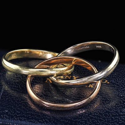 Vintage Estate Tiffany and Co 14K Tri Gold Rolling Ring Band - Size 6 3/4