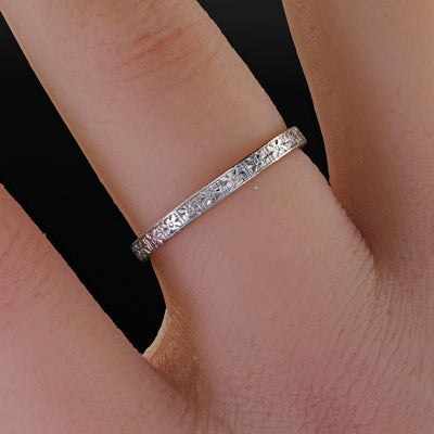 Antique Platinum J. R. Wood and Sons Engraved Wedding Band Ring - Size 6 1/2
