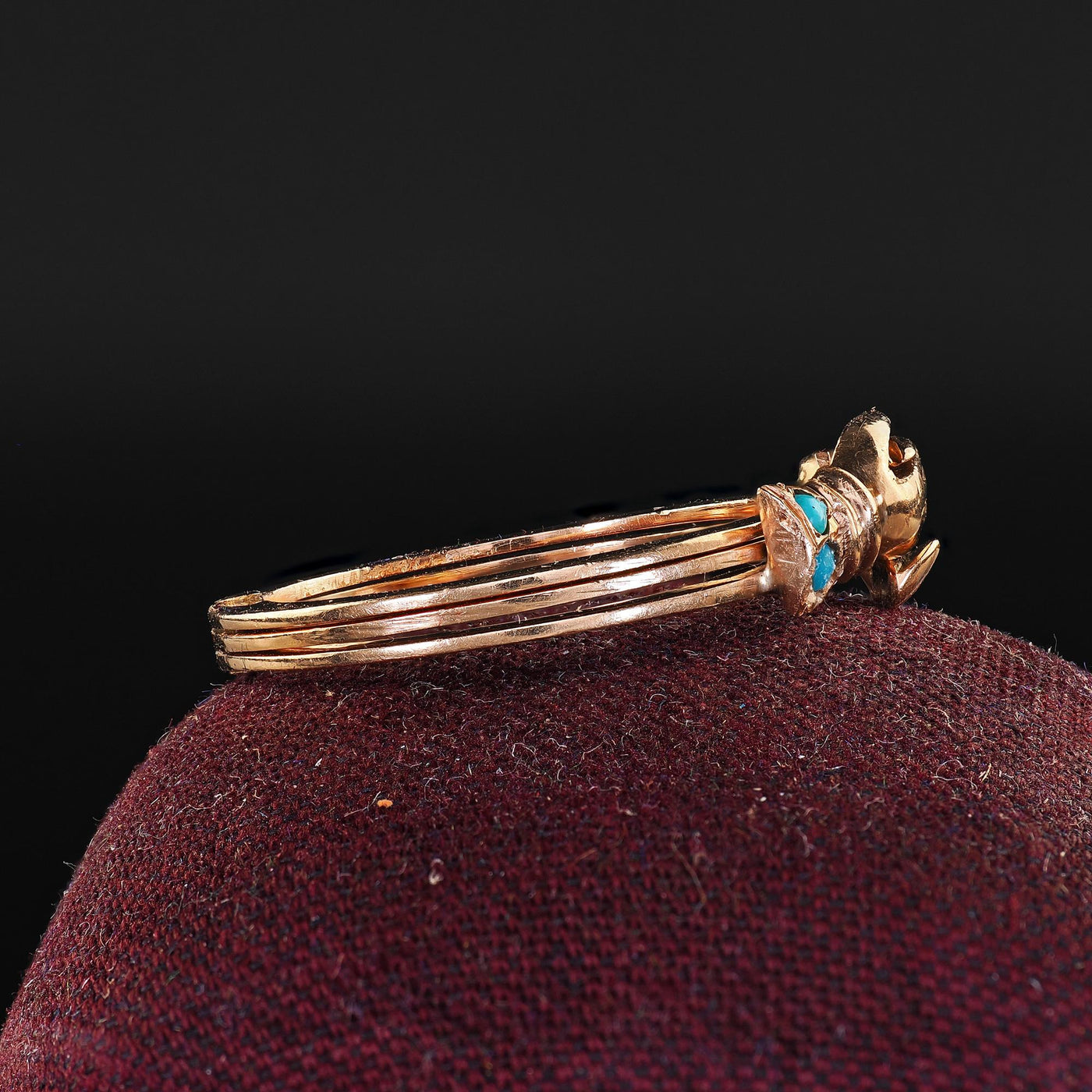 Antique Art Deco 14K Rose Gold Turquoise and Pearl Fede Heart in Hand Ring