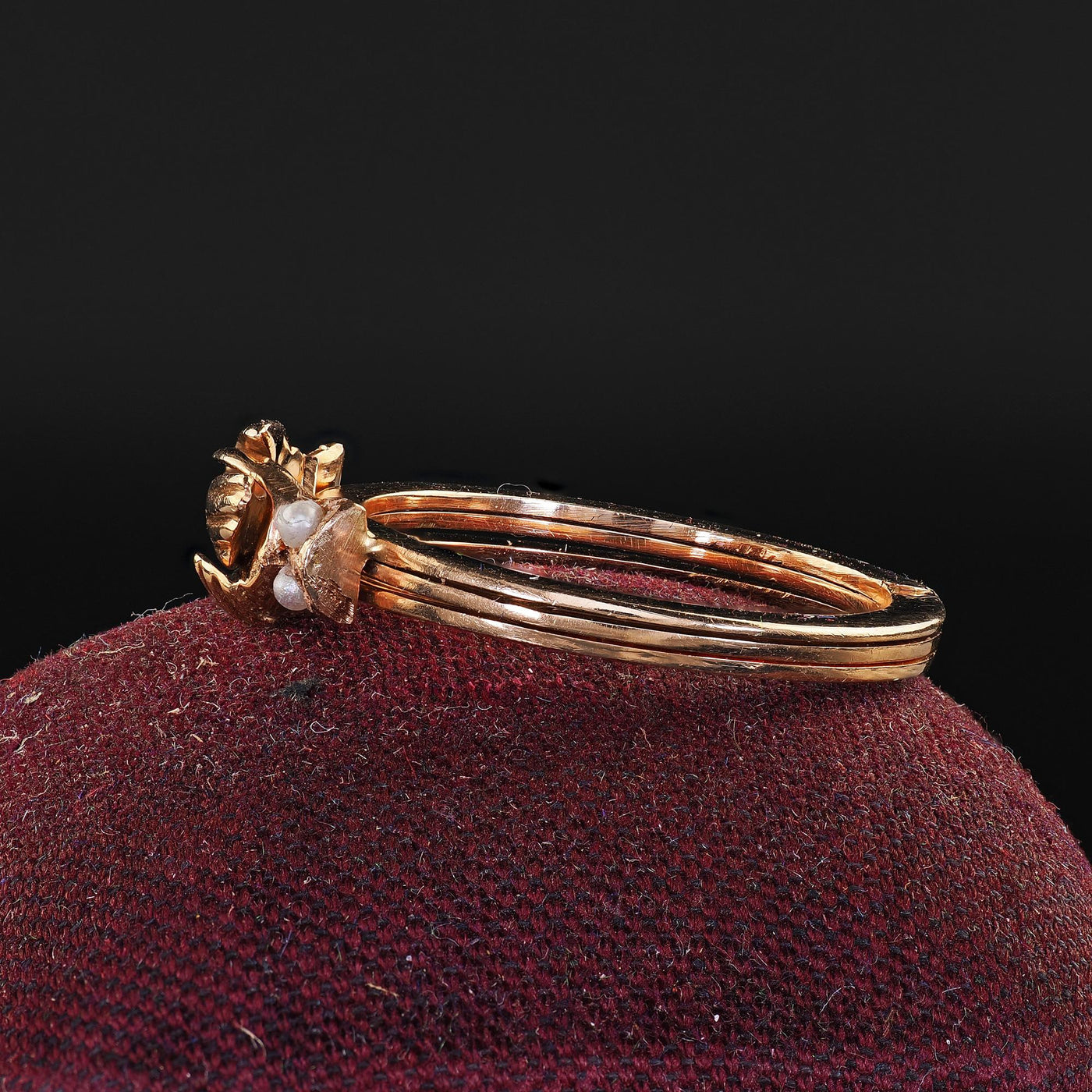 Antique Art Deco 14K Rose Gold Turquoise and Pearl Fede Heart in Hand Ring