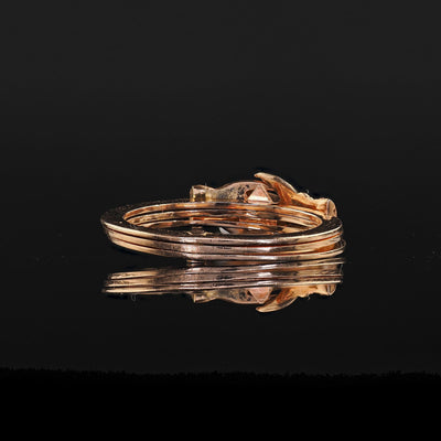Antique Art Deco 14K Rose Gold Turquoise and Pearl Fede Heart in Hand Ring