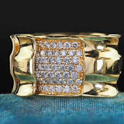 Estate Garavelli 18K Yellow Gold Diamond Articulated Wide Cocktail Ring