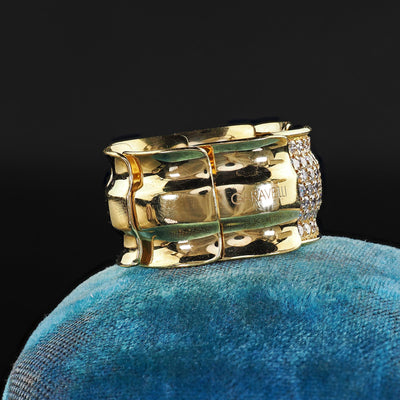 Estate Garavelli 18K Yellow Gold Diamond Articulated Wide Cocktail Ring