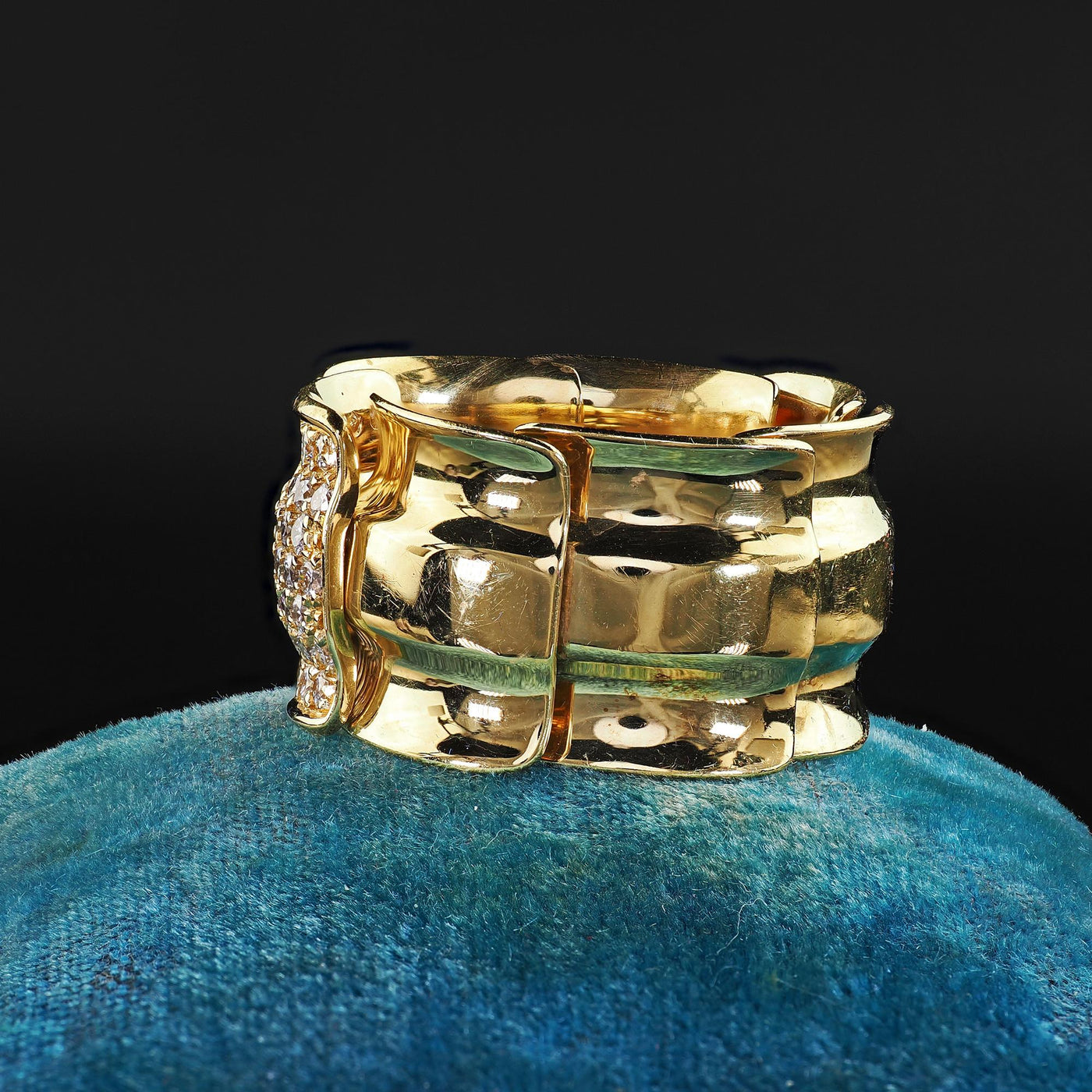 Estate Garavelli 18K Yellow Gold Diamond Articulated Wide Cocktail Ring