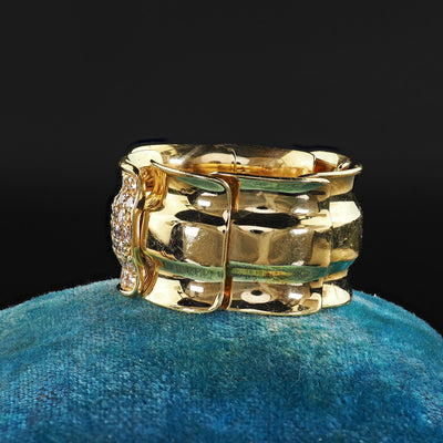 Estate Garavelli 18K Yellow Gold Diamond Articulated Wide Cocktail Ring