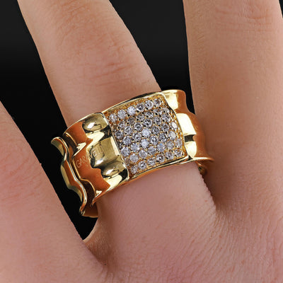 Estate Garavelli 18K Yellow Gold Diamond Articulated Wide Cocktail Ring