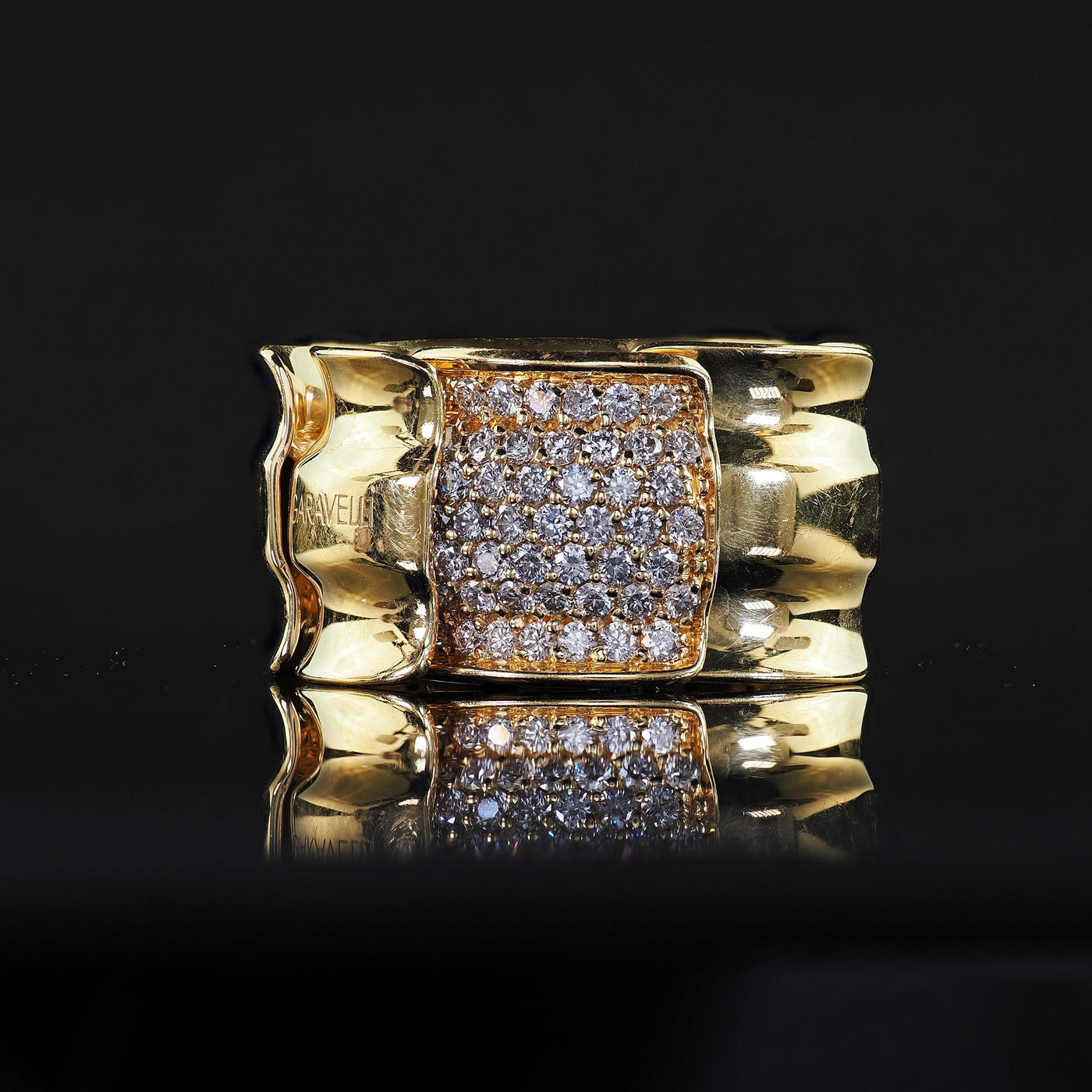 Estate Garavelli 18K Yellow Gold Diamond Articulated Wide Cocktail Ring