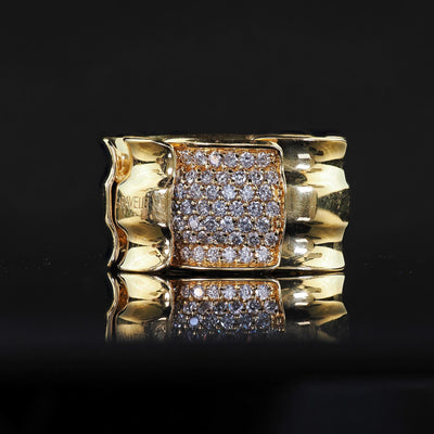Estate Garavelli 18K Yellow Gold Diamond Articulated Wide Cocktail Ring