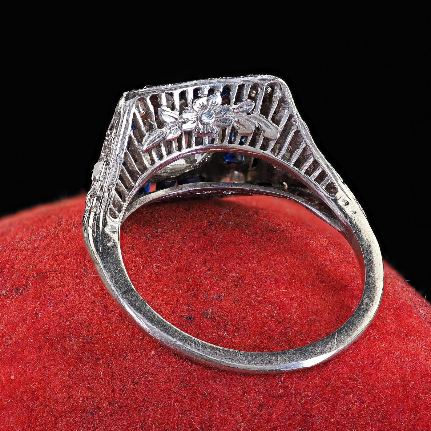 Antique Art Deco Platinum Old Euro Diamond Sapphire Halo Engagement Ring - GIA