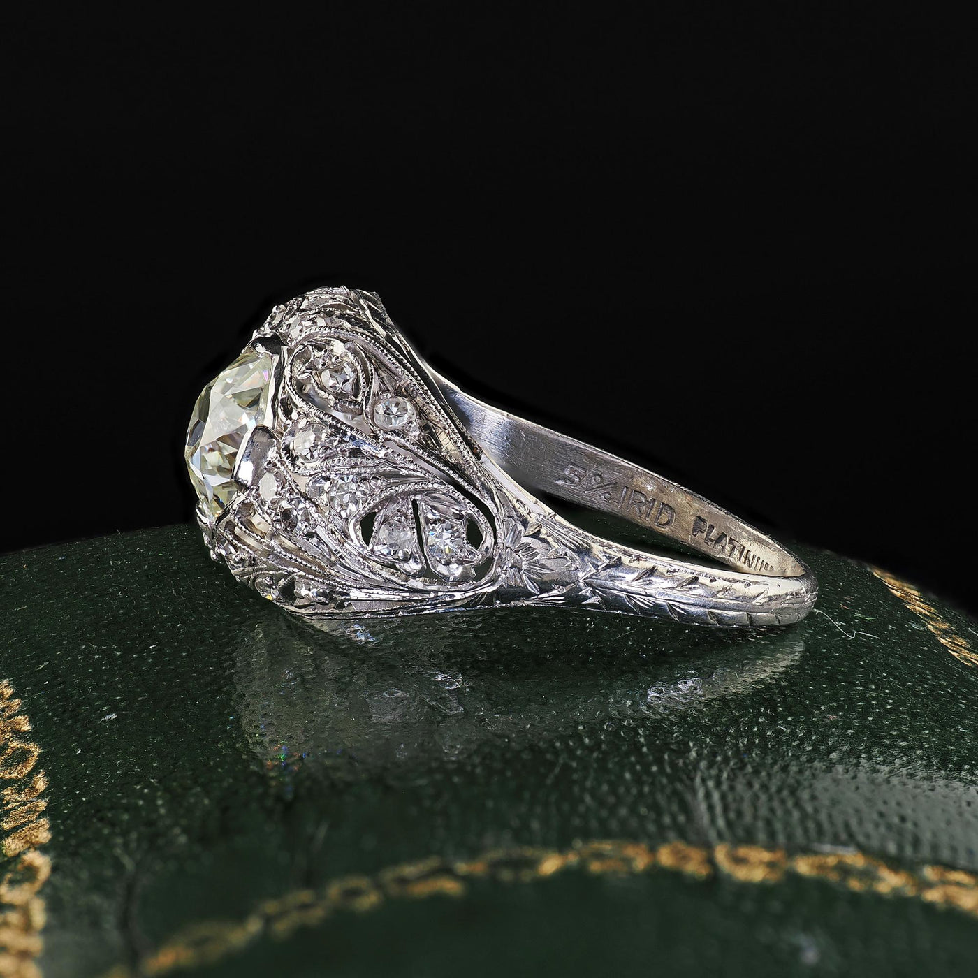 Antique Art Deco Platinum Old European Diamond Floral Engagement Ring - GIA
