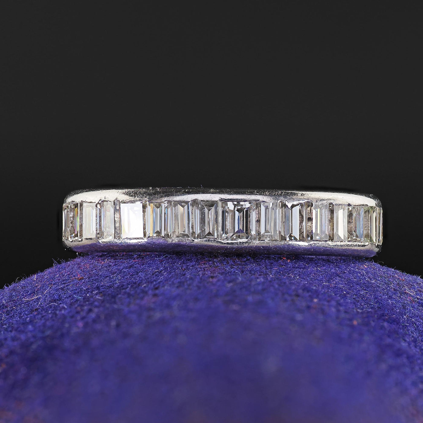 Vintage Retro Platinum Old Baguette Diamond Eternity Band Ring - Size 6 3/4