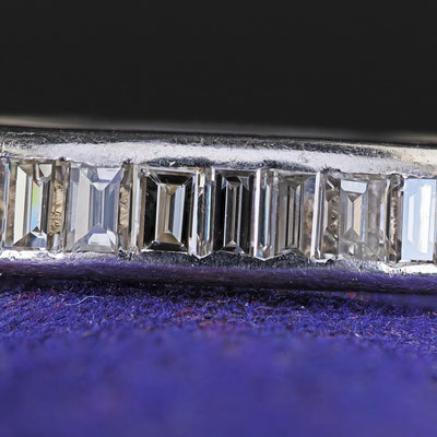 Vintage Retro Platinum Old Baguette Diamond Eternity Band Ring - Size 6 3/4
