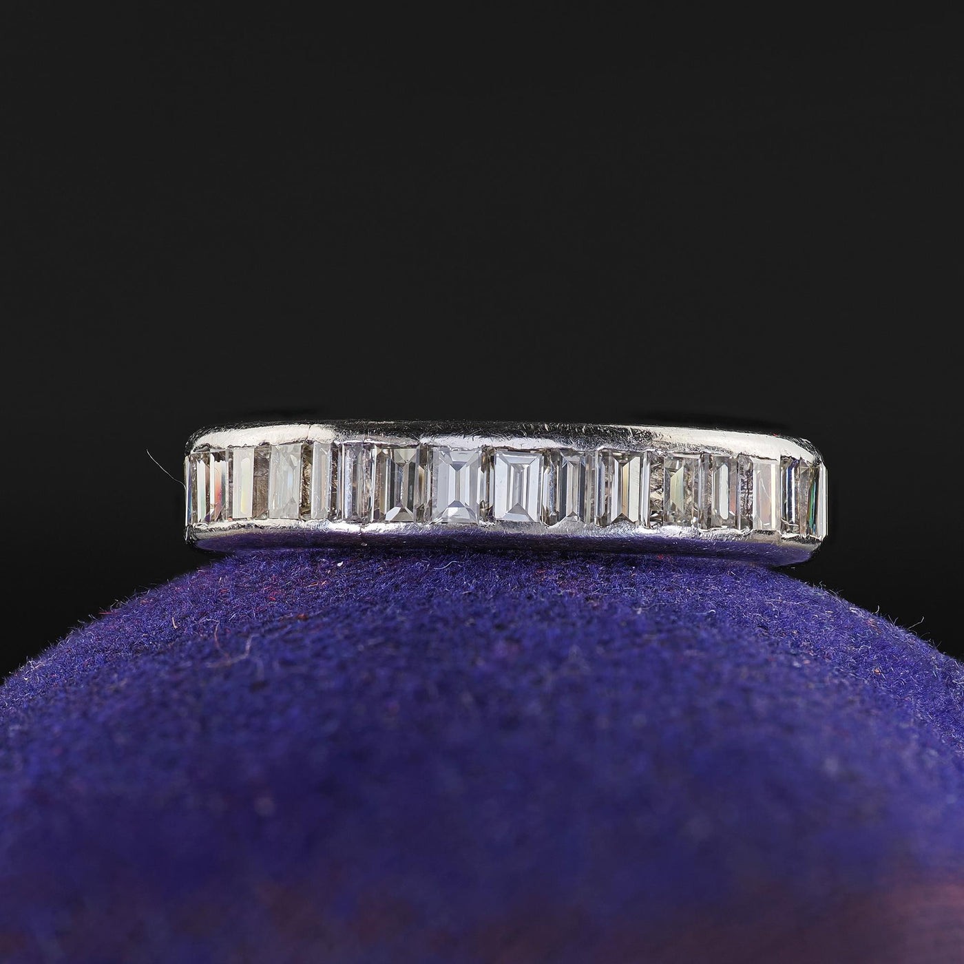 Vintage Retro Platinum Old Baguette Diamond Eternity Band Ring - Size 6 3/4