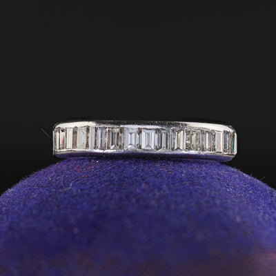Vintage Retro Platinum Old Baguette Diamond Eternity Band Ring - Size 6 3/4