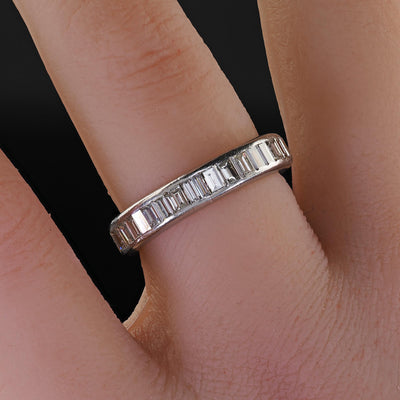 Vintage Retro Platinum Old Baguette Diamond Eternity Band Ring - Size 6 3/4