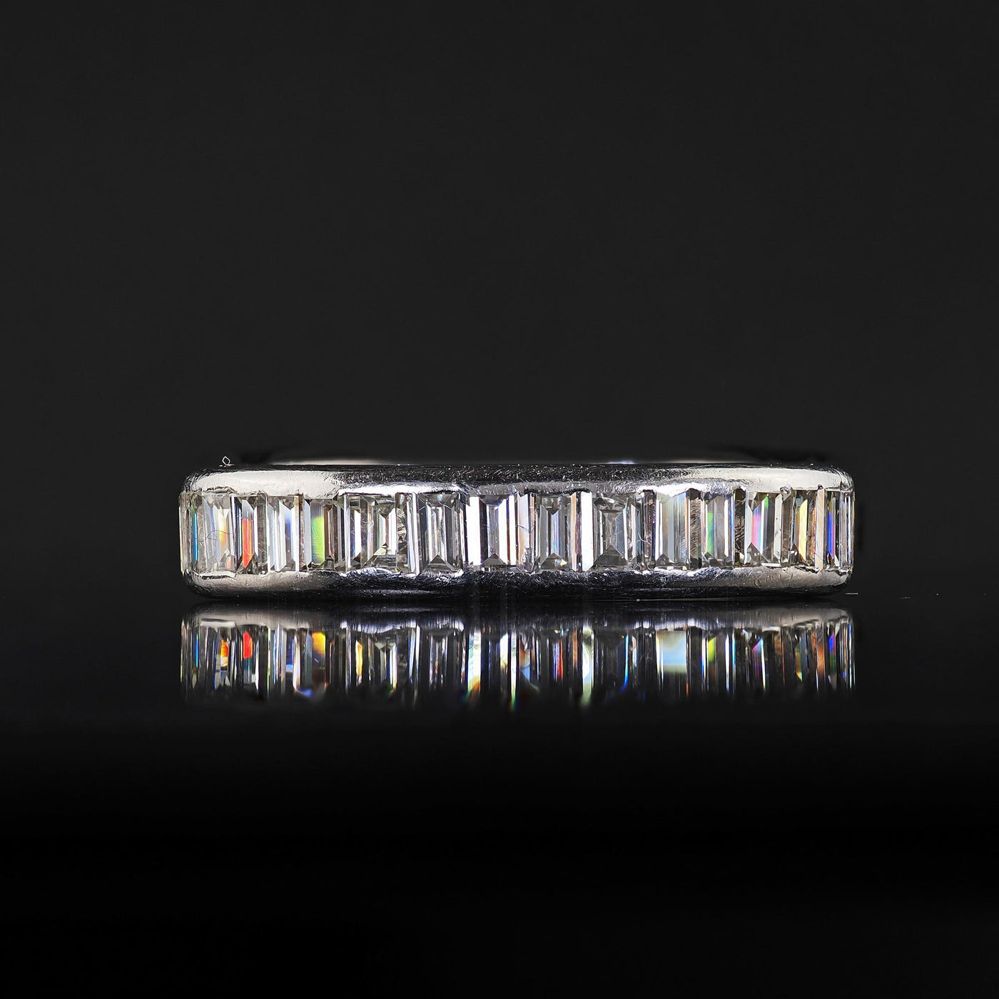 Vintage Retro Platinum Old Baguette Diamond Eternity Band Ring - Size 6 3/4