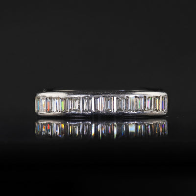 Vintage Retro Platinum Old Baguette Diamond Eternity Band Ring - Size 6 3/4