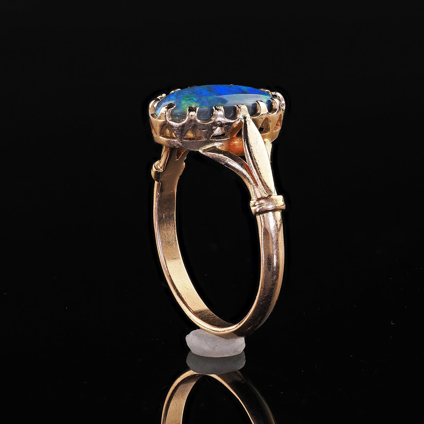 Antique Art Deco 14K Yellow Gold Natural Black Opal Engagement Ring