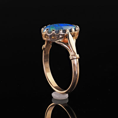 Antique Art Deco 14K Yellow Gold Natural Black Opal Engagement Ring